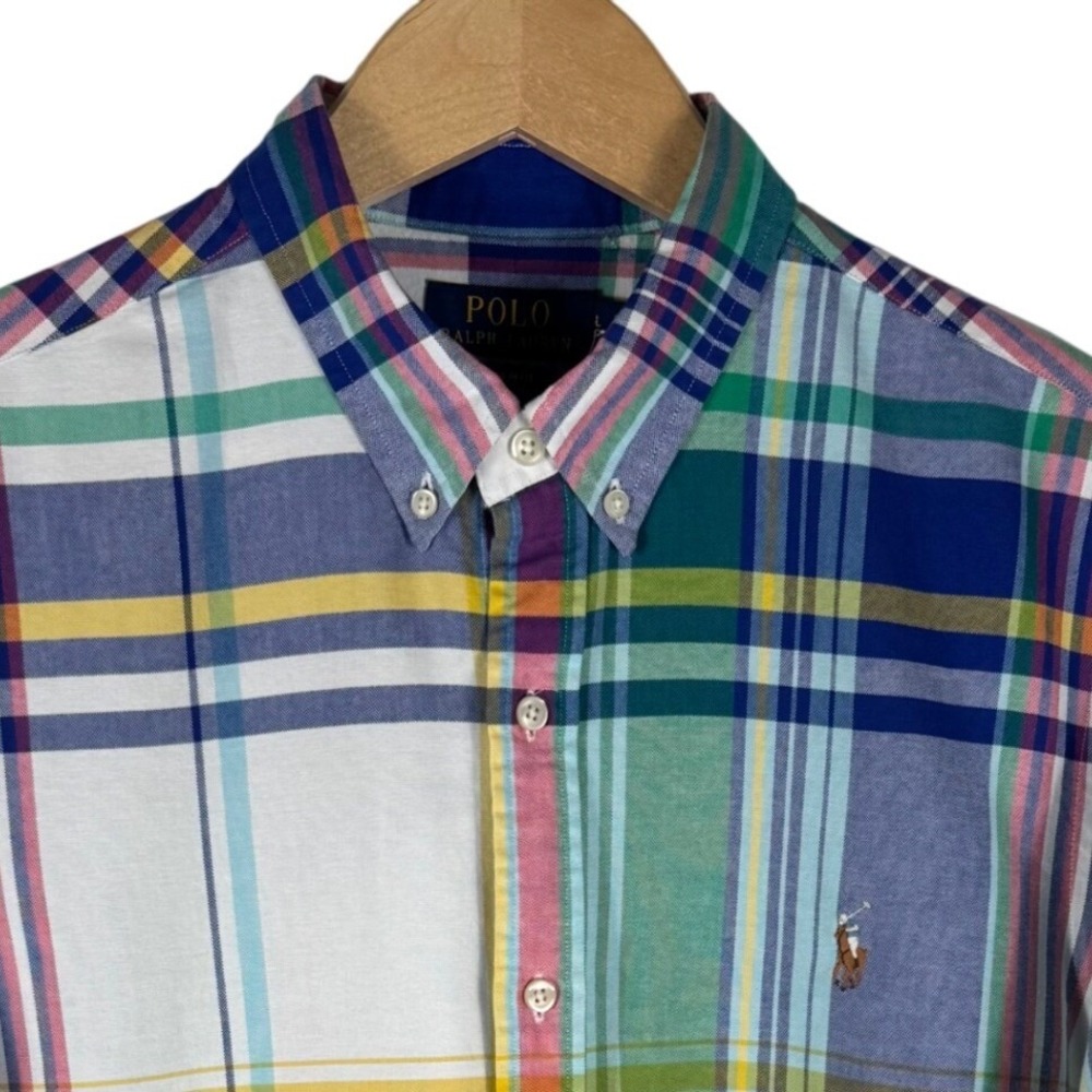 Polo Ralph Lauren Plaid Oxford Button Down Shirt Mens L Slim Fit Polo Pony